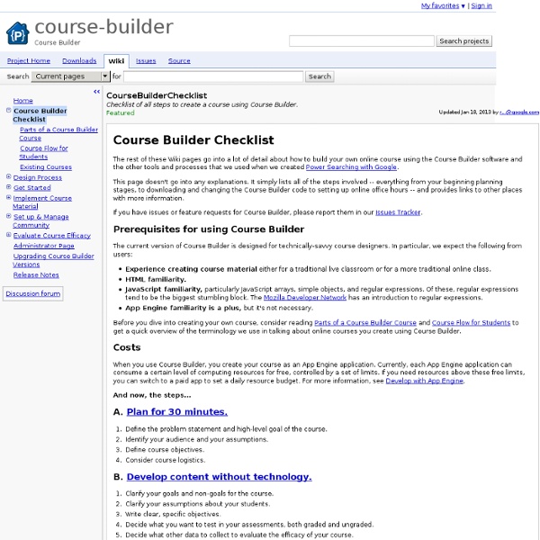 CourseBuilderChecklist - course-builder - Checklist of all steps to create a course using Course Builder. - Course Builder