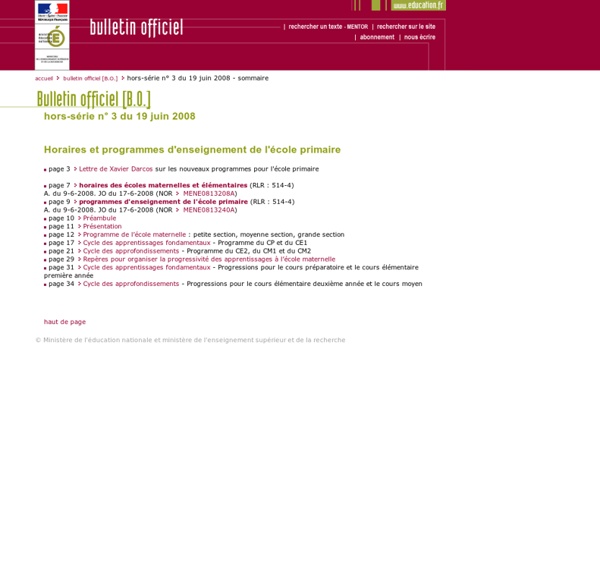 Bulletin officiel hors-série n° 3 du 19 juin 2008 - Sommaire