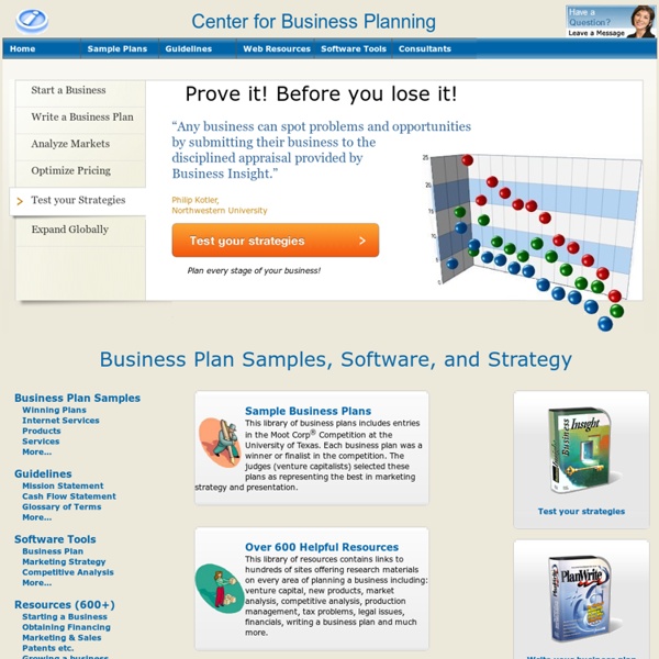 Business Plan Center with a Library of Real Business Plans