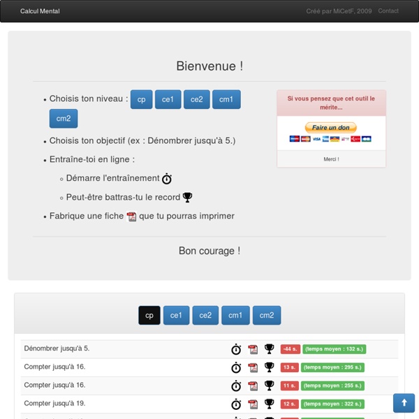 CALCUL MENTAL - exercices en ligne