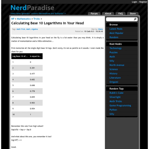 Nerd Paradise : Calculating Base 10 Logarithms in Your Head