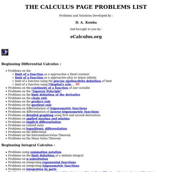 THE CALCULUS PAGE PROBLEMS LIST