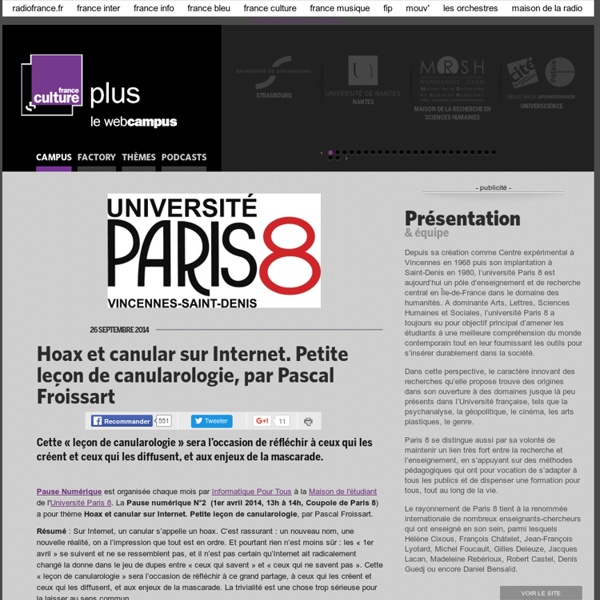 Hoax et canular sur Internet. Petite leçon de canularologie, par Pascal Froissart / PARIS 8