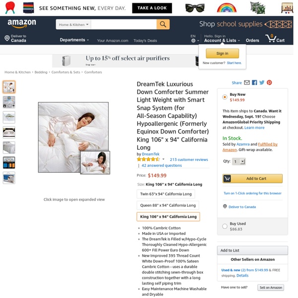 DreamTek Luxurious Down Comforter Summer Light Weight with Smart Snap System (for All-Season Capability) Hypoallergenic (Formerly Equinox Down Comforter) King 106" x 94" California Long: Home & Kitchen