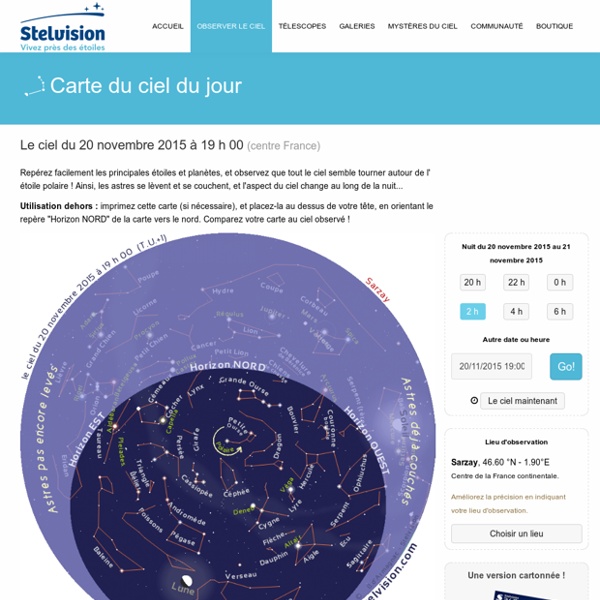 Carte du ciel étoilé en temps réel - Stelvision Astronomie