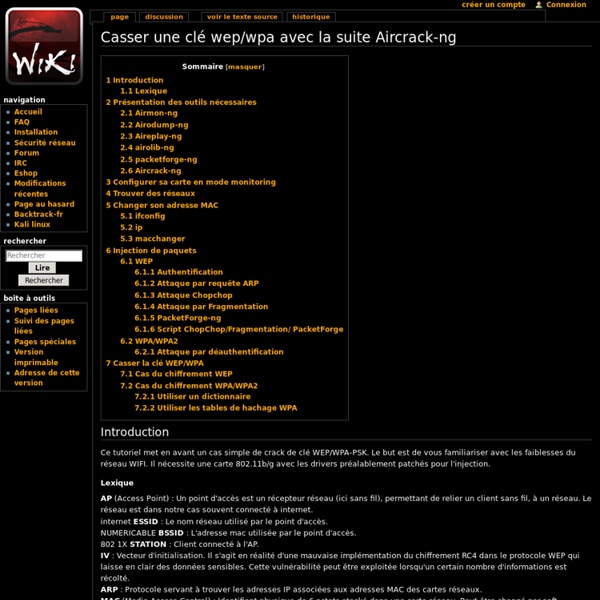 Casser une clé wep/wpa avec la suite Aircrack-ng