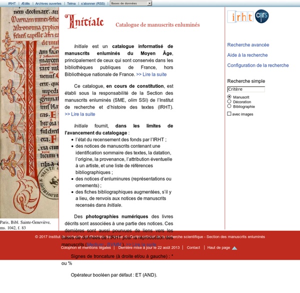 Initiale - Catalogue de manuscrits enluminés - IRHT