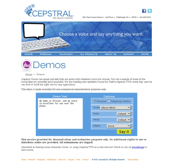 Cepstral - Demo High Quality Text to Speech Voices Full of Personality ...