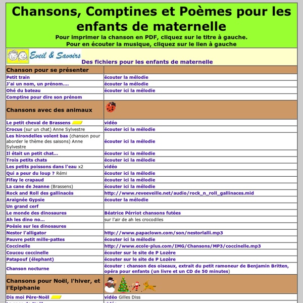 Chansons, comptines et poésie pour l'école maternelle