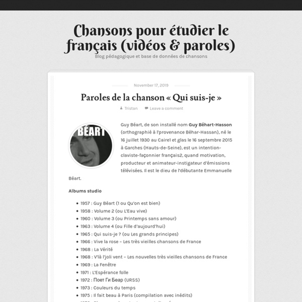 Chansons pour étudier le français (vidéos & paroles) - Blog pédagogique et base de données de chansons