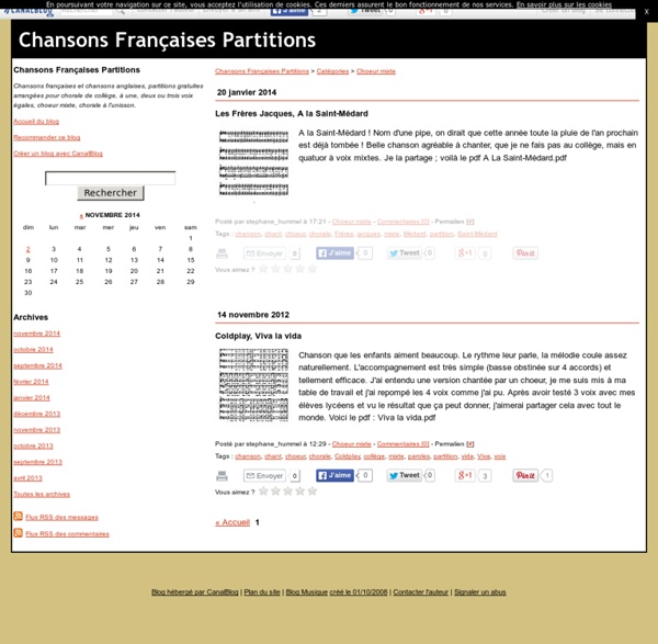 Choeur mixte - Chansons Françaises Partitions