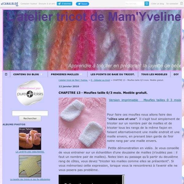CHAPITRE 12 - Moufles taille 0/3 mois. Modèle gratuit. - L'atelier tricot de Mam' Yveline.