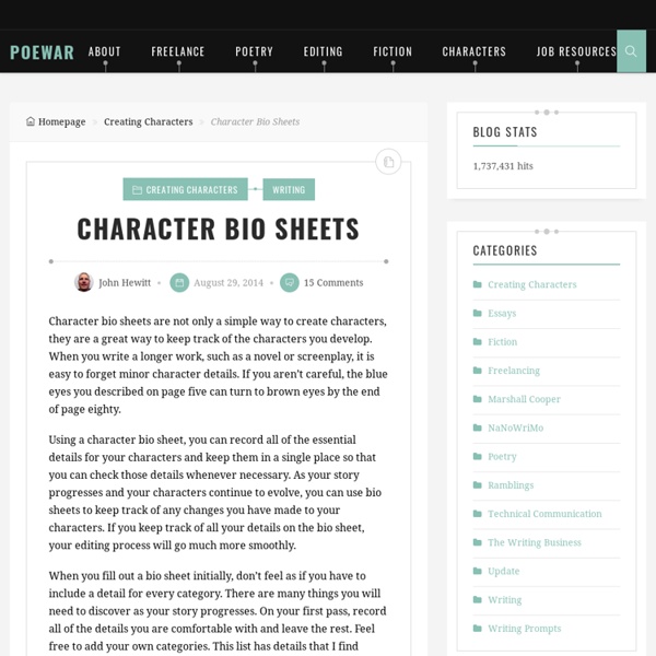 Character Bio Sheets - PoeWar
