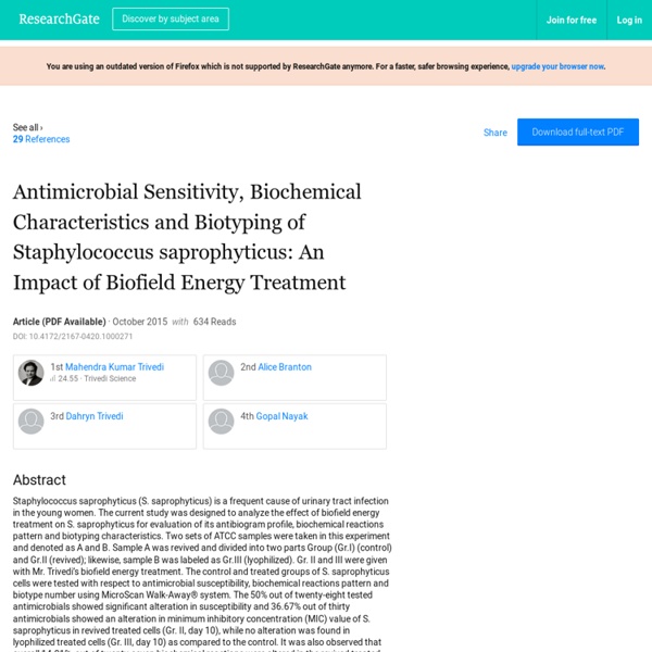 Biofield Impact on Antimicrobial Sensitivity of S. Saprophyticus