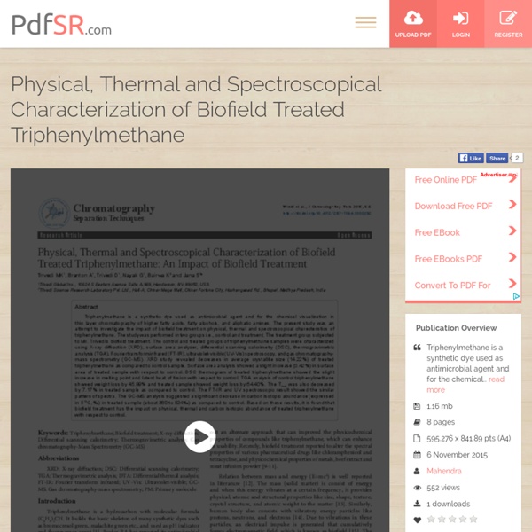 Physical, Thermal and Spectroscopical Characterization of Biofield Treated Triphenylmethane