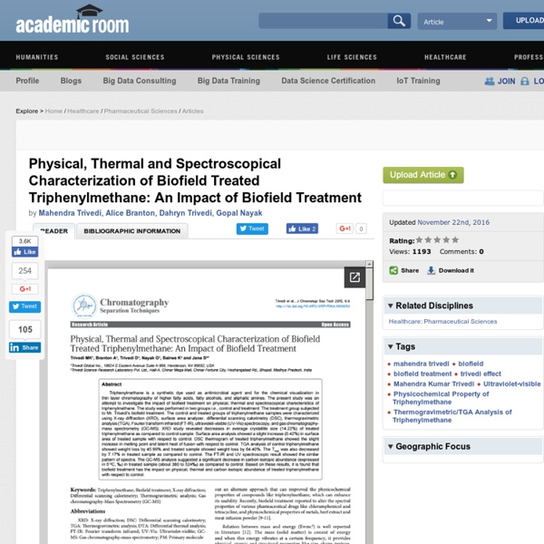 Physical, Thermal and Spectroscopical Characterization of Biofield Treated Triphenylmethane: An Impact of Biofield Treatment