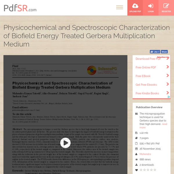 Physicochemical and Spectroscopic Characterization of Biofield Energy Treated Gerbera Multiplication Medium