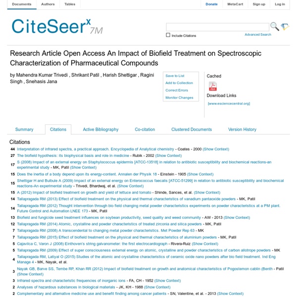 Research Article Open Access An Impact of Biofield Treatment on Spectroscopic Characterization of Pharmaceutical Compounds
