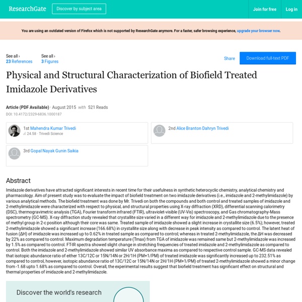Physical and Structural Characterization of Biofield Treated Imidazole Derivatives