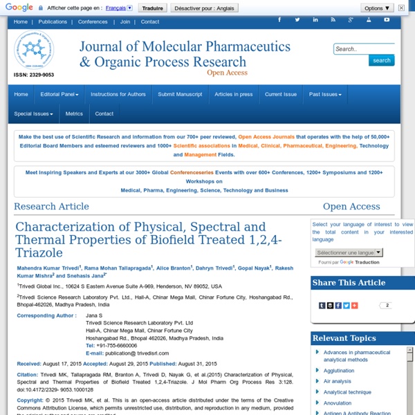 Characterization of Physical, Spectral and Thermal Properties of Biofield Treated 1,2,4-Triazole