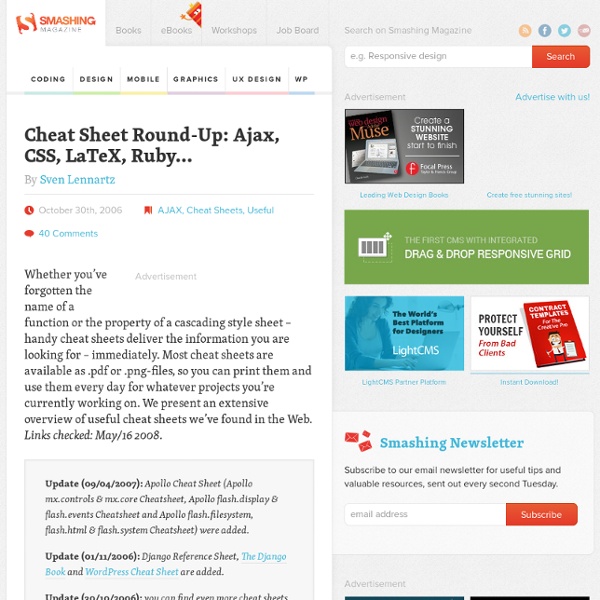 Cheat Sheet Round-Up: Ajax, CSS, LaTeX, Ruby… « Smashing Magazin