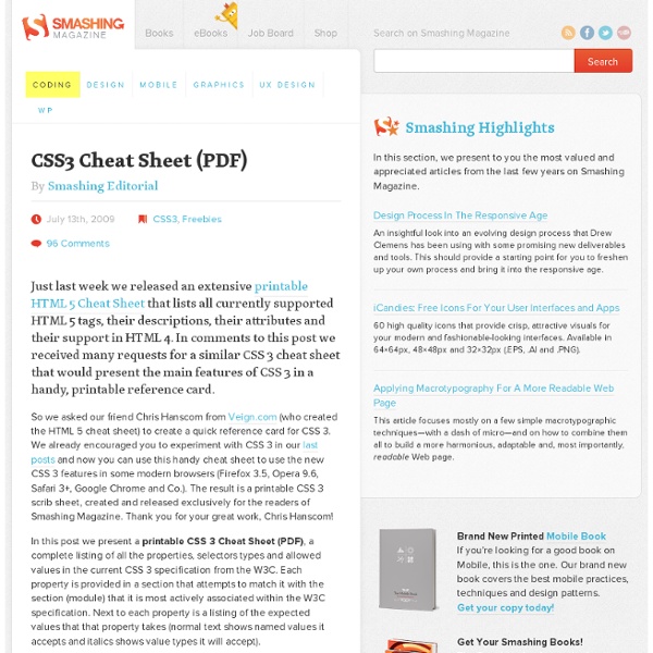 CSS 3 Cheat Sheet (PDF) - Smashing Magazine