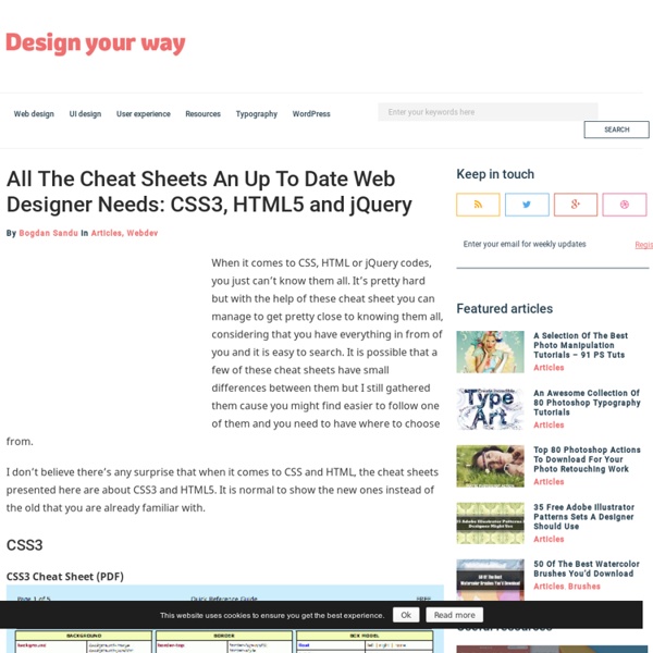 All The Cheat Sheets An Up To Date Web Designer Needs: CSS3, HTML5 and jQuery