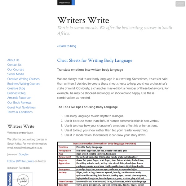 Cheat Sheets For Writing Body Language