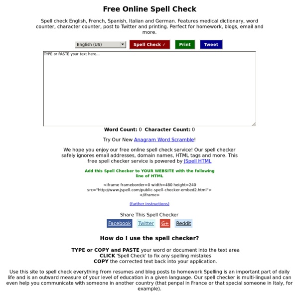 Free Online Spell Checker - check any text (English, French, Spanish, German, Italian)