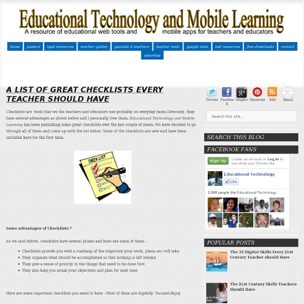 Educational Technology and Mobile Learning: A List of Great Checklists Every Teacher should Have
