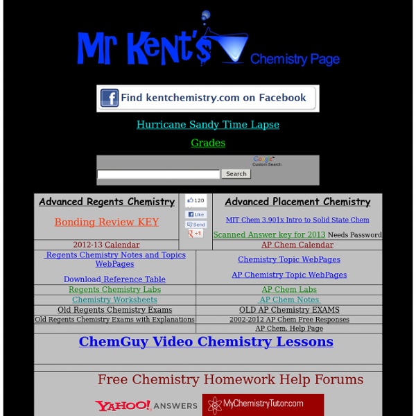 Mr. Kent's Chemistry Regents Help and AP Chemistry Exam Review Pages