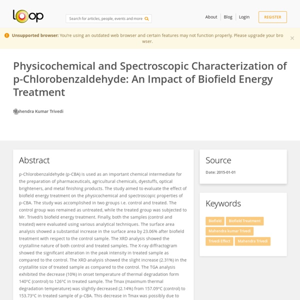 Physicochemical and Spectroscopic Characterization of p-Chlorobenzaldehyde: An Impact of Biofield Energy Treatment