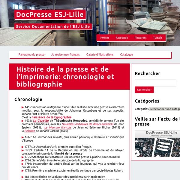 Histoire de la presse et de l'imprimerie: chronologie et bibliographie