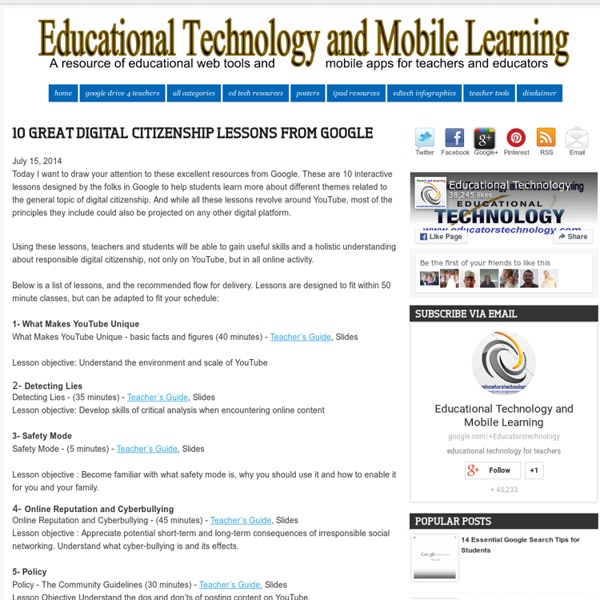 Educational Technology and Mobile Learning: 10 Great Digital Citizenship Lessons from Google
