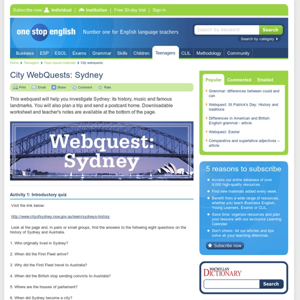 City WebQuests: Sydney: history and traditions