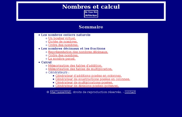 Ma Classe Web Mathématiques : Nombres et calcul