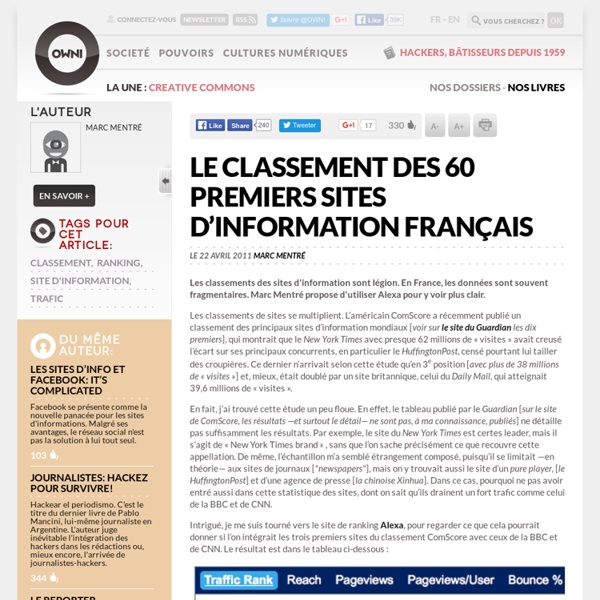 Le classement des 60 premiers sites d’information français