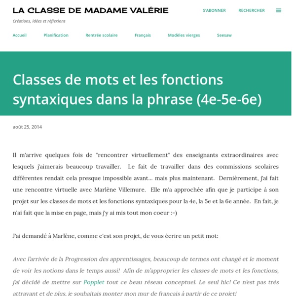 La classe de Madame Valérie: Classes de mots et les fonctions syntaxiques dans la phrase (4e-5e-6e)