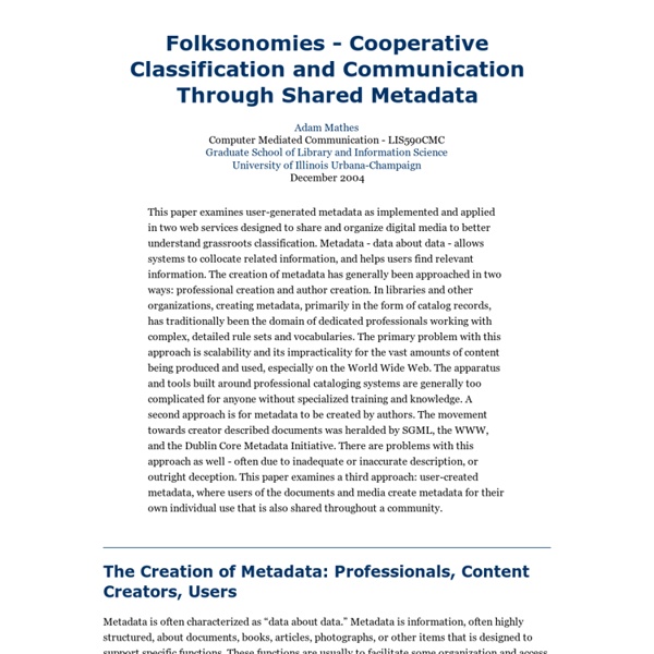 Folksonomies - Cooperative Classification and Communication Through Shared Metadata