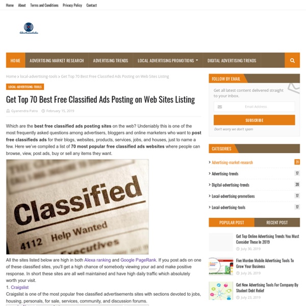 Get Top 70 Best Free Classified Ads Posting on Web Sites Listing
