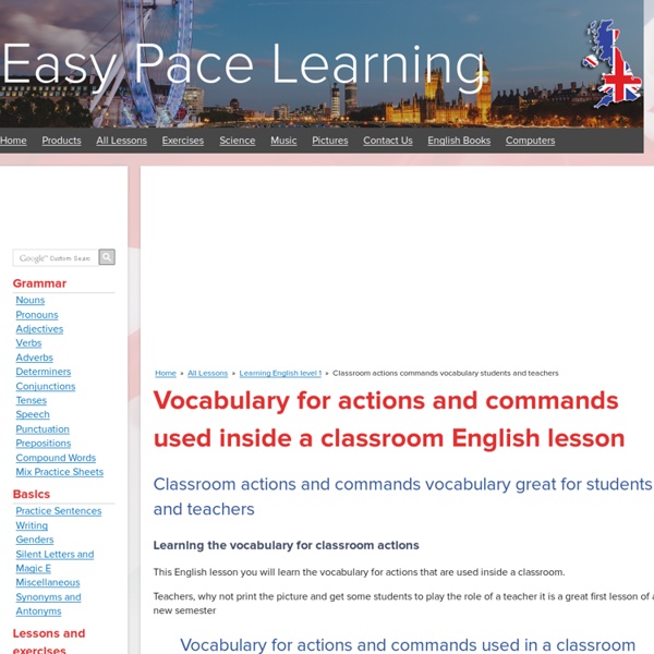 Classroom actions commands vocabulary students and teachers