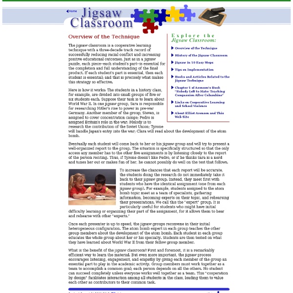 The Jigsaw Classroom: Overview of the Technique