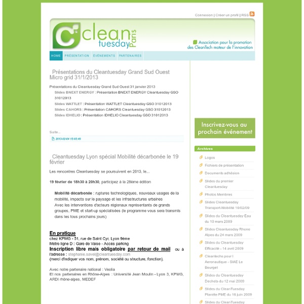 CleanTuesday : Association pour la promotion des cleantech moteu