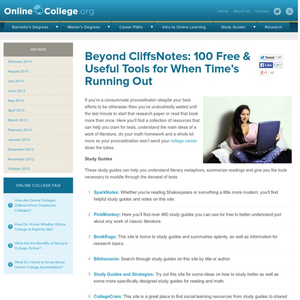 Beyond CliffsNotes: 100 Free & Useful Tools for When Time's Running Out » Online College Search - Your Accredited Online Degree Directory