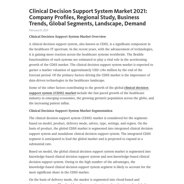Clinical Decision Support System Market 2021: Company Profiles, Regional Study, Business Trends, Global Segments, Landscape, Demand – Telegraph
