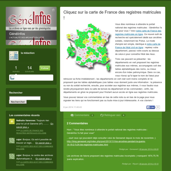 Cliquez sur la carte de France des registres matricules !