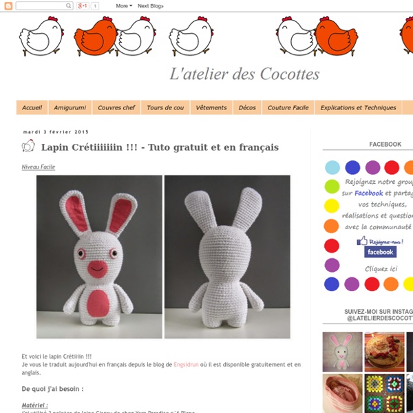 L'atelier des Cocottes: Lapin Crétiiiiiiin !!! - Tuto gratuit et en français