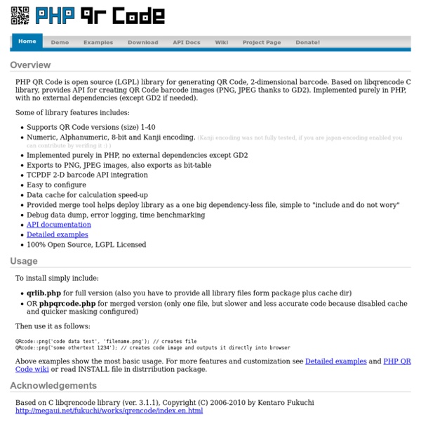 PHP QR Code - QR code generator, an LGPL PHP library