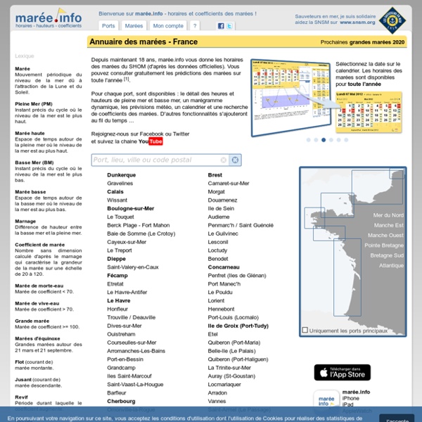 Maree.info - Annuaire des marées - horaire, hauteur, coefficient de marée en Atlantique Manche Mer du Nord