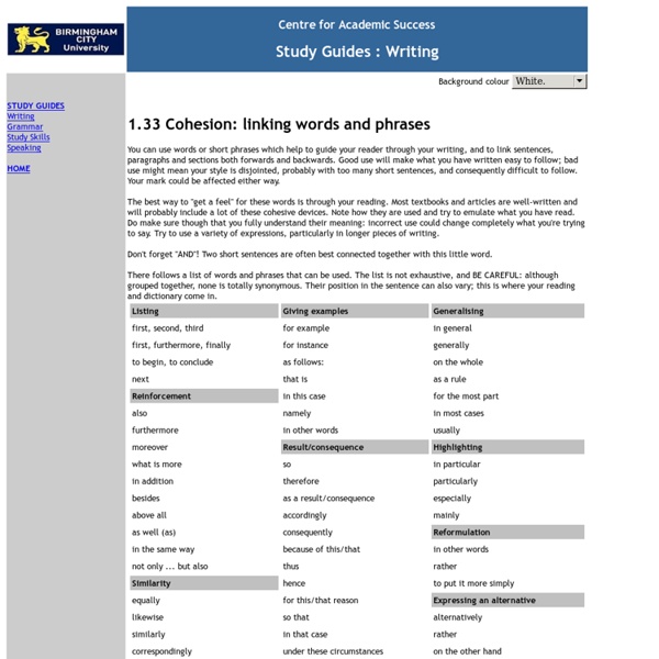 Cohesion: linking words and phrases